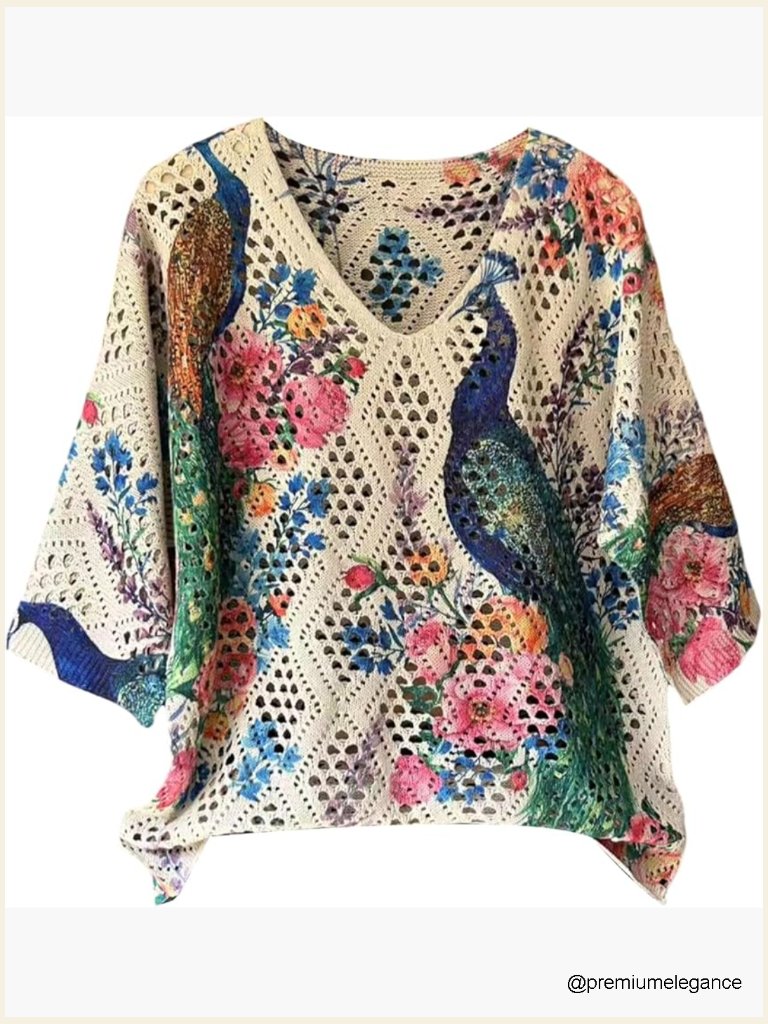 Crochet Beach Sweater 3/4 Sleeve Boho Off Shoulder Summer Cover Up Knit